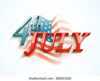 El brillante texto 3D del 4 de julio sobre el fondo de las olas de la bandera nacional para la celebración del Día de la Independencia de Estados Unidos.
