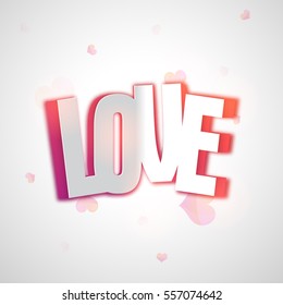 3D glossy Text Love on Hearts decorated background for Happy Valentine's Day Celebration.