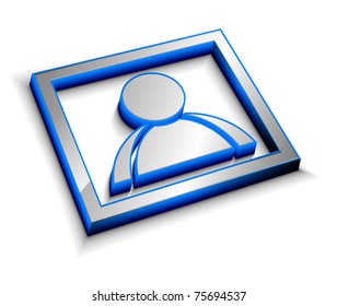 3d glossy user icon, blue isolated on white background.