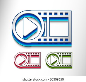 3d glossy video play icon, includes 3 color versions.
