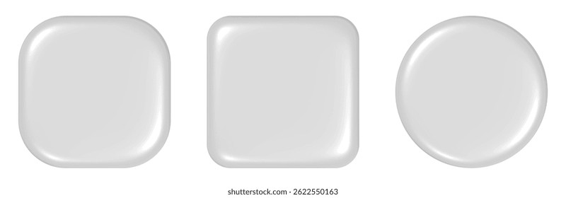 Botões em branco da Web 3d brilhantes isolados. Ilustração vetorial