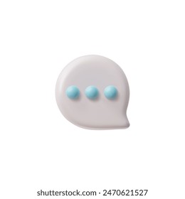 3D glossy white circle speech bubble with blue dots. Vector render volume round with rounded corners text bubble. New message chat icon, dialogue cloud, message notification icon