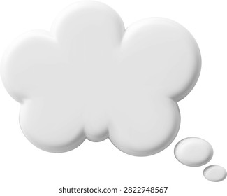 3D glossy white empty speech bubble roundish cloud shape vector illustration. Social media chat message volume icon, dialogue cloud 3d talking window, chatting box. Render text bubble form