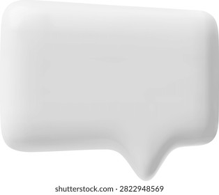 3D glossy white empty speech bubble vector illustration. Social media chat message volume icon, dialogue cloud 3d talking window, chatting box. Render roundish rectangular text bubble form