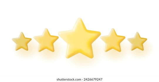 3D Glossy Yellow Star Isolated. Reviews Toy Round Star Realistic Render. Testimonials, Rating, Feedback, Survey, Quality and Review. Achievements or Goal. Vector Illustration