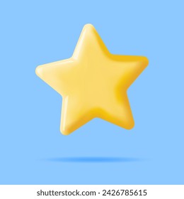 3D Glossy Yellow Star Isolated. Reviews Toy Round Star Realistic Render. Testimonials, Rating, Feedback, Survey, Quality and Review. Achievements or Goal. Vector Illustration