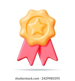 3D Glossy Yellow Star in Purple Circle Shape. Reviews Toy Round Star Realistic Render. Testimonials, Rating, Feedback, Survey, Quality and Review. Achievements or Goal. Vector Illustration