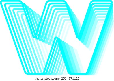 3D Glow Neon Line Letter Alphabet Vector Element W