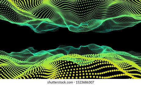 3D glowing abstract digital wave particles. Futuristic vector illustration. HUD element. Technology concept. Abstract background.
