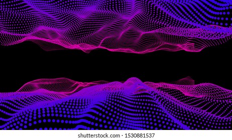 3D glowing abstract digital wave particles. Futuristic vector illustration. HUD element. Technology concept. Abstract background.