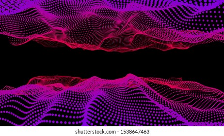 Partículas de onda digital abstractas brillantes 3D. Ilustración vectorial futurista. Elemento HUD. Concepto de Tecnología. Antecedentes Abstractas.