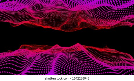 3D glowing abstract digital wave particles. Futuristic vector illustration. HUD element. Technology concept. Abstract background.