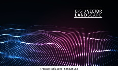 3D glowing abstract digital wave particles. Futuristic vector illustration. HUD element. Technology concept. Abstract background.