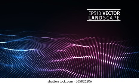 Partículas de onda digital abstracta 3D brillantes. Ilustración vectorial futurista. Elemento HUD. Concepto tecnológico. Antecedentes abstractos.