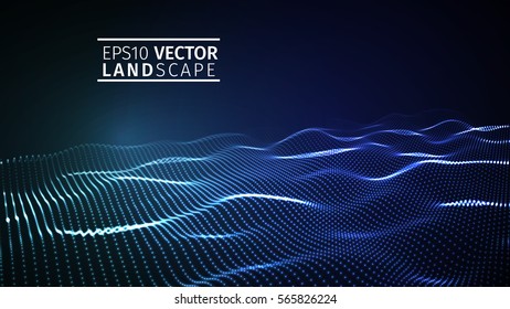 3D glowing abstract digital wave particles. Futuristic vector illustration. HUD element. Technology concept. Abstract background.