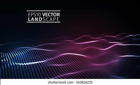 3D glowing abstract digital wave particles. Futuristic vector illustration. HUD element. Technology concept. Abstract background.