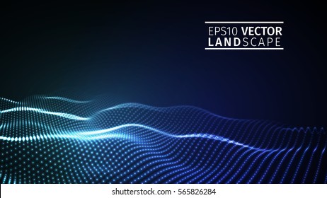 3D glowing abstract digital wave particles. Futuristic vector illustration. HUD element. Technology concept. Abstract background.