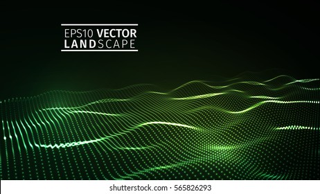 3D glowing abstract digital wave particles. Futuristic vector illustration. HUD element. Technology concept. Abstract background.