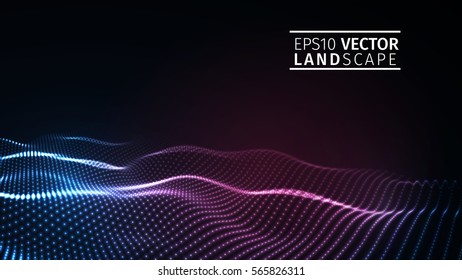 3D glowing abstract digital wave particles. Futuristic vector illustration. HUD element. Technology concept. Abstract background.
