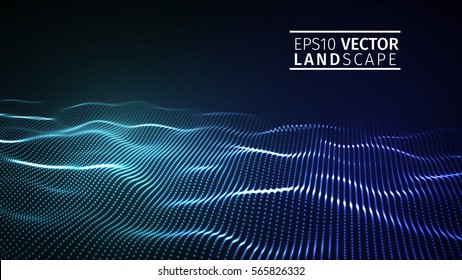 3D glowing abstract digital wave particles. Futuristic vector illustration. HUD element. Technology concept. Abstract background.