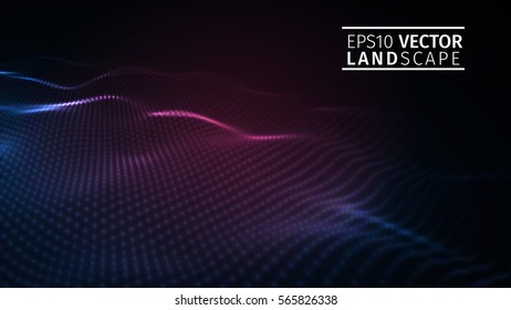 3D glowing abstract digital wave particles. Futuristic vector illustration. HUD element. Technology concept. Abstract background.