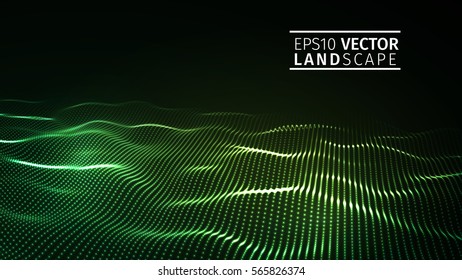 3D glowing abstract digital wave particles. Futuristic vector illustration. HUD element. Technology concept. Abstract background.