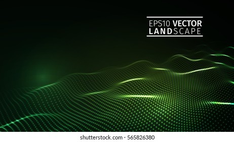 3D glowing abstract digital wave particles. Futuristic vector illustration. HUD element. Technology concept. Abstract background.