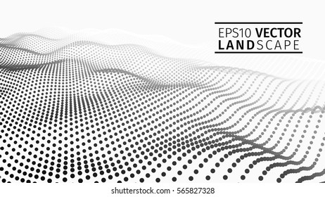 3D glowing abstract digital wave particles. Futuristic vector illustration. HUD element. Technology concept. Abstract background.