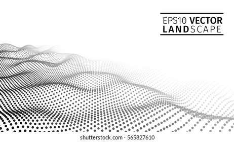 3D glowing abstract digital wave particles. Futuristic vector illustration. HUD element. Technology concept. Abstract background.