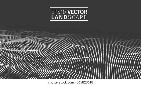 3D glowing abstract digital wave particles. Futuristic vector illustration. HUD element. Technology concept. Abstract background.