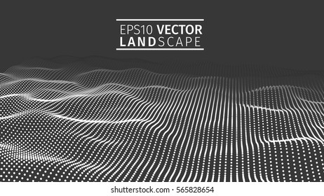 3D glowing abstract digital wave particles. Futuristic vector illustration. HUD element. Technology concept. Abstract background.