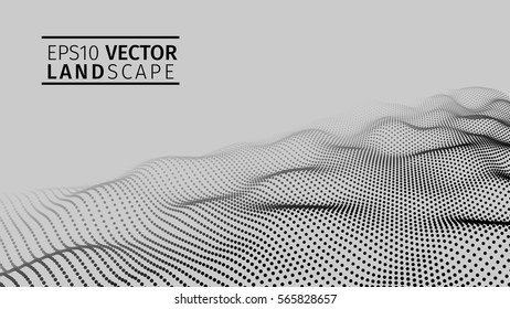 3D glowing abstract digital wave particles. Futuristic vector illustration. HUD element. Technology concept. Abstract background.