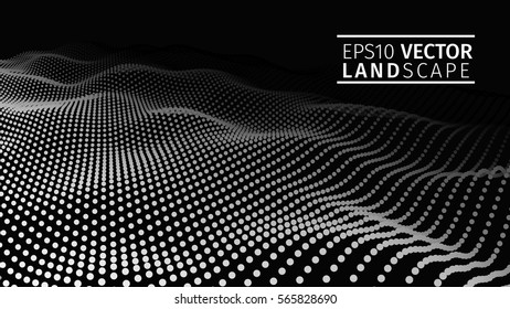3D glowing abstract digital wave particles. Futuristic vector illustration. HUD element. Technology concept. Abstract background.