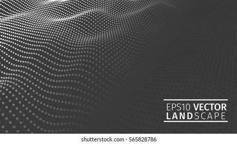 3D glowing abstract digital wave particles. Futuristic vector illustration. HUD element. Technology concept. Abstract background.