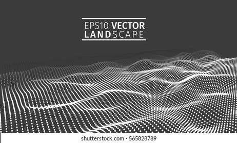 3D glowing abstract digital wave particles. Futuristic vector illustration. HUD element. Technology concept. Abstract background.