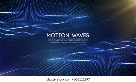 3D Glowing Abstract Digital Wave Particles. Futuristic Vector Illustration. HUD Element. Technology Concept. Abstract Background.