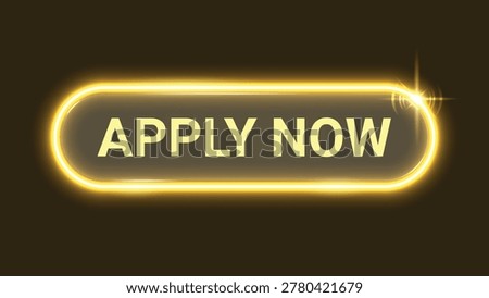3D Glowing Apply Now Button with Neon Yellow Light Effect, Modern UI Web Banner Call to Action Button, Glassmorphism Vector Illustration