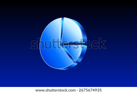 3D glowing blue pie chart icon with separated segments on a dark gradient background