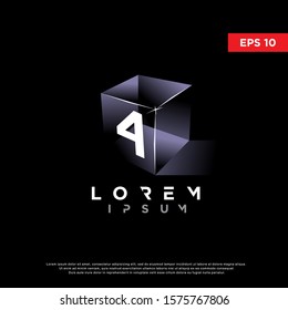 3d glowing initial number 4 on cube logo. modern icon, template design illustration