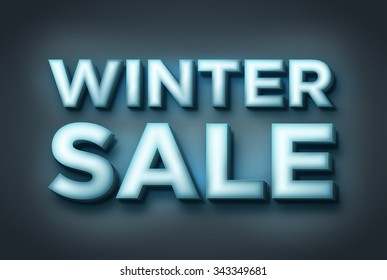 3d glowing inscription for winter sale.