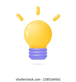 3D glowing light bulb icon in a minimalistic cartoon style. the concept of a new idea, business or found solution to a problem. vector illustration isolated on belmo background