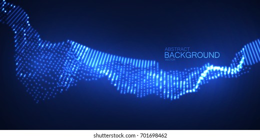 3D glowing neon digital wave of particles. Abstract blue futuristic background. Radioactive energy substance. Vector illustration