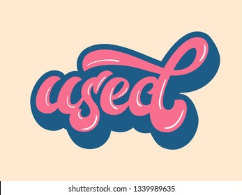 3D Glowing Pink Bubble Calligraphy "Used" with Blue Shadow and Yellow Background