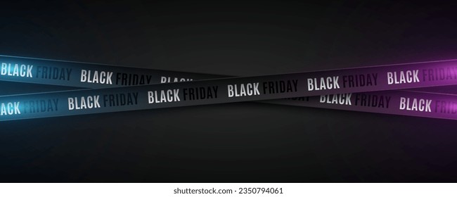 3d glowing ribbons for Black Friday sale on dark background. Crossed ribbons. Graphic elements for big sale. Vector illustration. EPS 10.