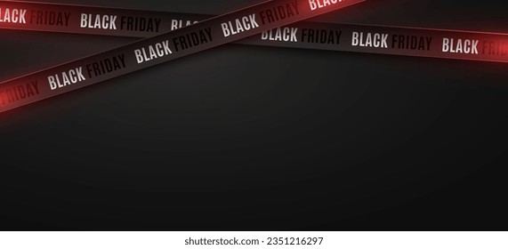 3d glowing ribbons on dark background for Black Friday Sale. Crossed ribbons. Graphic elements for your design. Vector illustration. EPS 10.