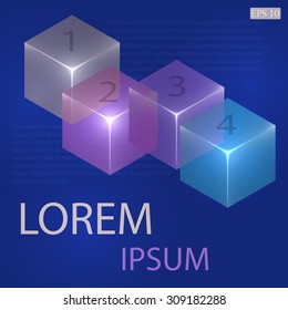 3d glowing transparent cubes for infographics. Colorful abstract background with three-dimensional geometric elements. Vector geometry for logo design, presentations and web.