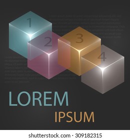 3d glowing transparent cubes for infographics. Colorful abstract background with three-dimensional geometric elements. Vector geometry for logo design, presentations and web.