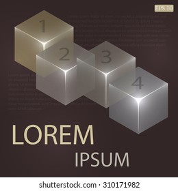 3d glowing transparent cubes for infographics. Colorful abstract background with three-dimentional geometric elements. Vector geometry for logo design, presentations and web.