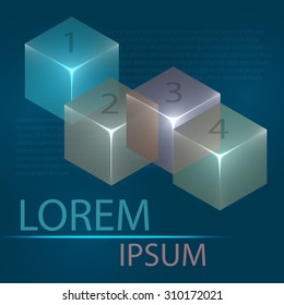 3d glowing transparent cubes for infographics. Colorful abstract background with three-dimentional geometric elements. Vector geometry for logo design, presentations and web.