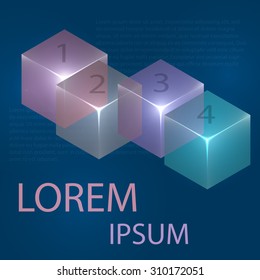 3d glowing transparent cubes for infographics. Colorful abstract background with three-dimentional geometric elements. Vector geometry for logo design, presentations and web.